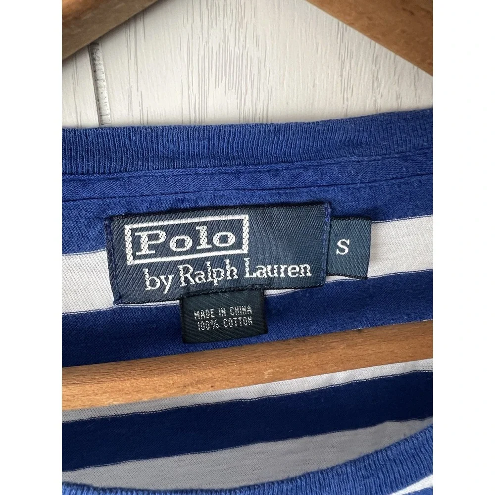 Vintage Polo Ralph Lauren Naval Tailors Blue Striped Long Sleeve T-shirt Small